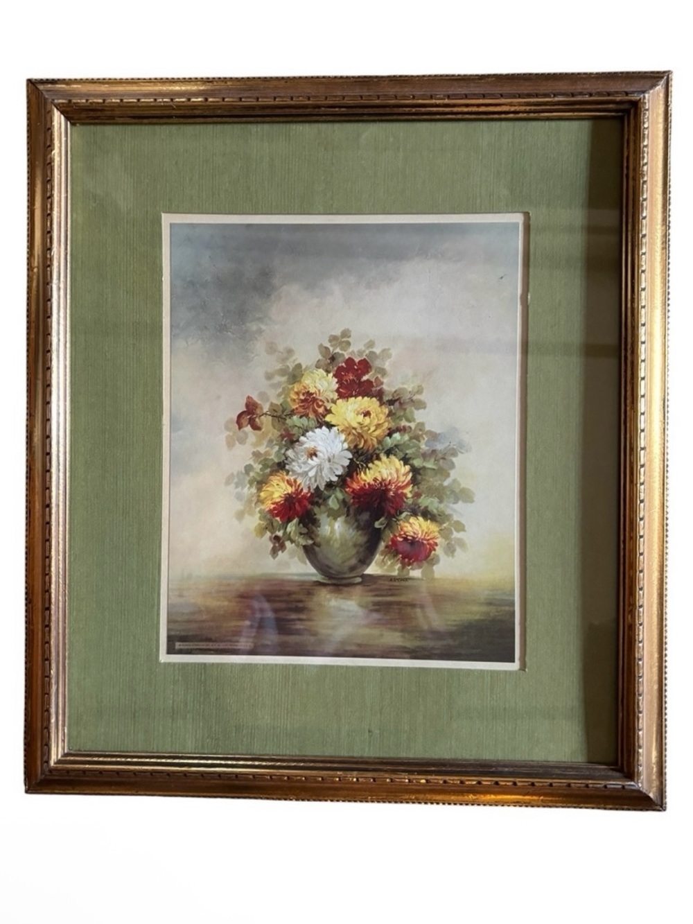 VTG lithograph floral still life matted print 1960’s by Maurice DeCamp 15X17
